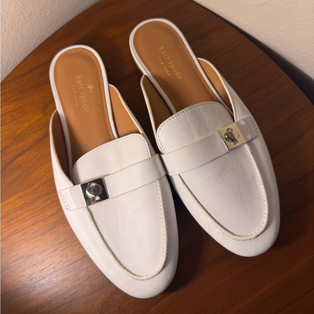 Kate Spade Catroux Slide Mules White Leather Size 8
